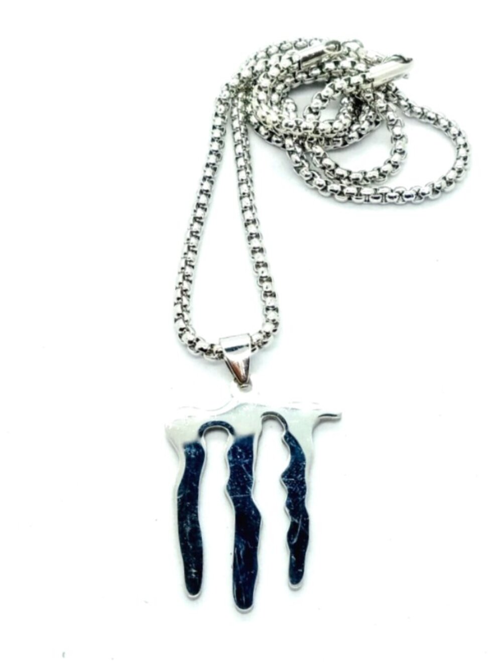 ENERGY DRINK NECKLACE - Stainless Steel "M" Logo Pendant with 23" Chain (Silver) - Picture 5 of 7